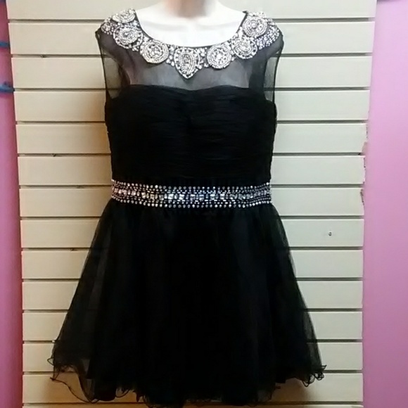Dresses & Skirts - Black cocktail dress with rhinestone beaded trim